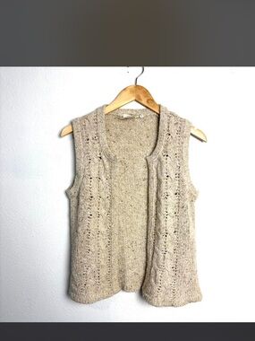 Simon Chang Wool Silk 70s 80s Neutral Chunky Knit Vest Oatmeal Beige tan cottage